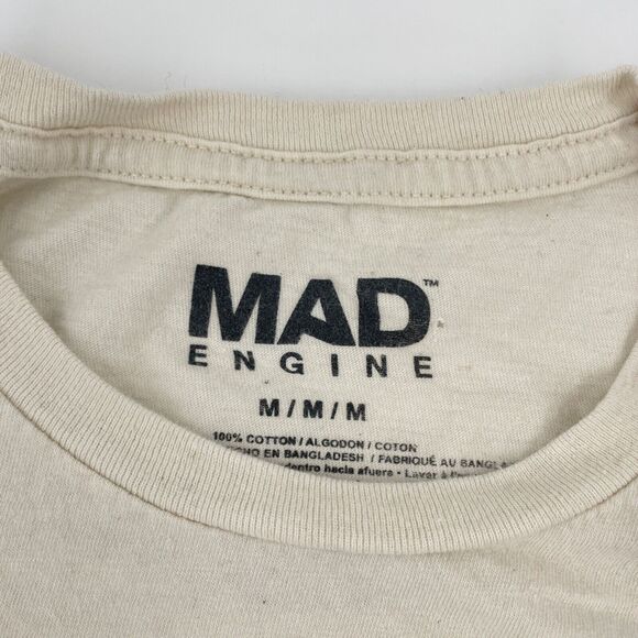 Sun Face Graphic MEDIUM Blue on Beige MAD ENGINE Brand T-Shirt EX Cond. - Picture 3 of 7